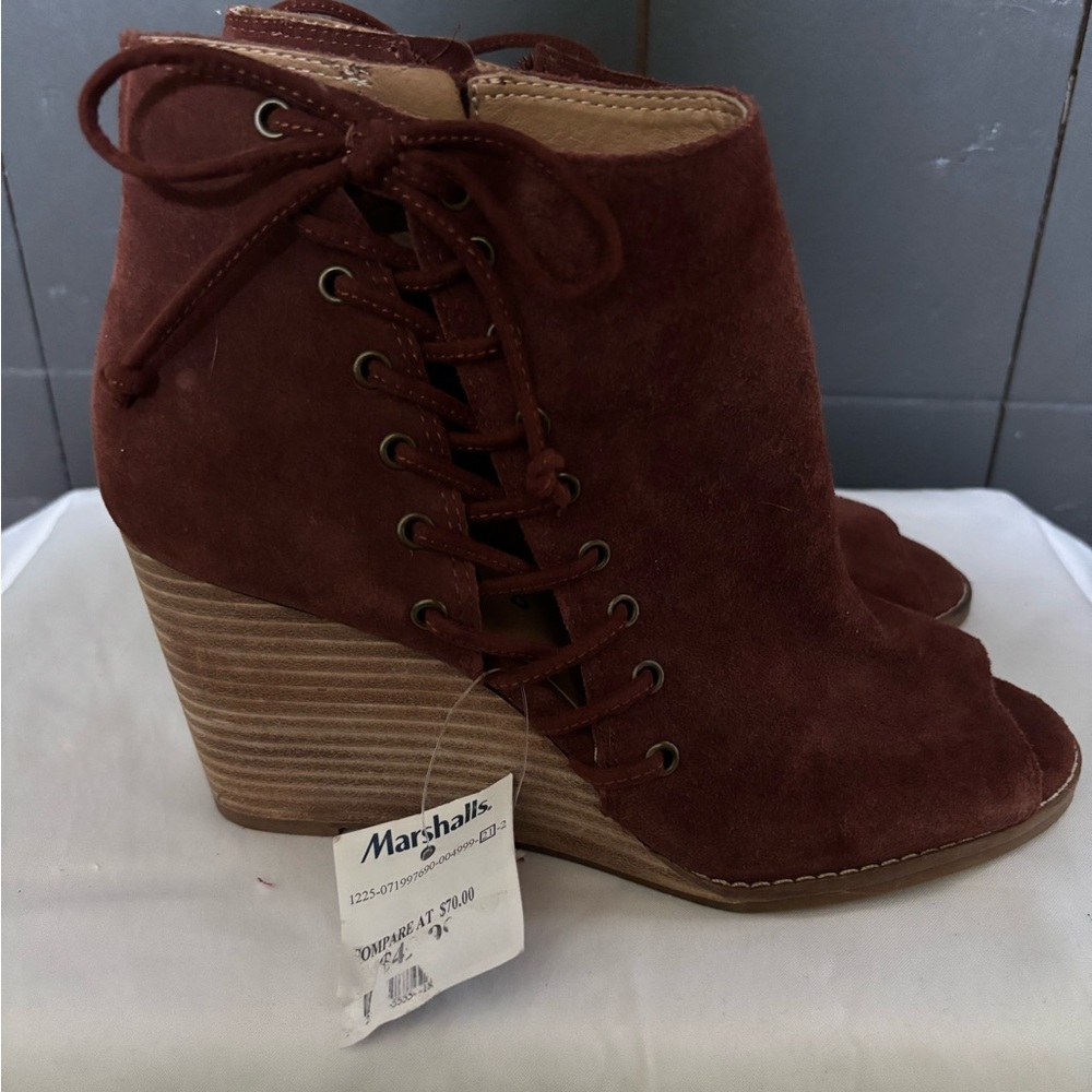 Lucky Brand Brown Suede Lace-Up Wedges